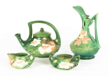 Roseville Art Pottery Magnolia Tea Set & Clematis Ewer