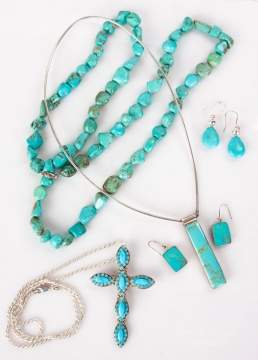 Group of Navajo and Mexican Turquoise & Silver Jewelry