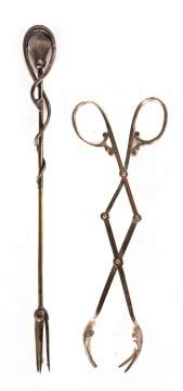 Early Silver Bird Claw Tongs & Serving Piece