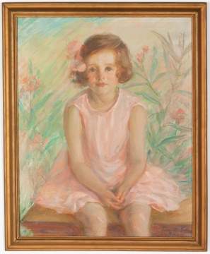 Jeanette Scott (American, 1864-1937) Portrait of a Girl in a Pink Dress