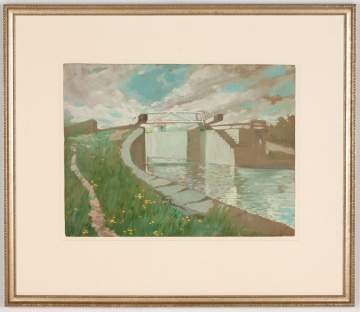 Clifford M. Ulp (Rochester NY, 1885-1958) Erie Canal Scene