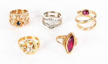 Group of Five 14K Gold Rings