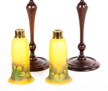 Pair of Pairpoint Hurricane Glass Candlesticks
