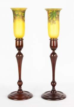 Pair of Pairpoint Hurricane Glass Candlesticks