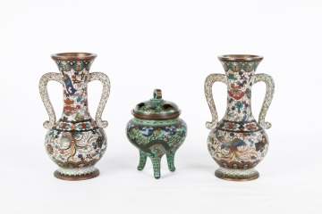 Group of Cloisonné Ewers and Censor