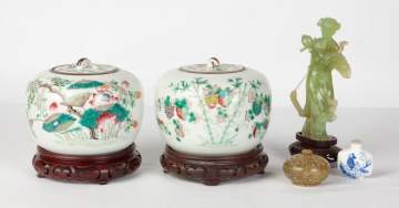 Chinese Melon Jars, Snuff Bottle, Hardstone Figure and Covered Jar