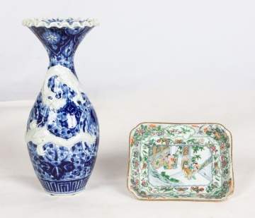 Japanese Porcelain Vase & Chinese Rose Medallion Porcelain Plate