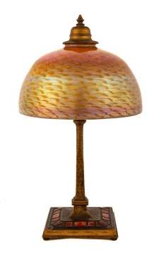 Tiffany Studios Bronze and Enameled Art Deco Desk Lamp