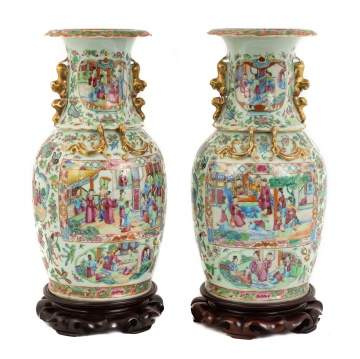 Pair of Chinese Export Famille Rose Vases With  Stands