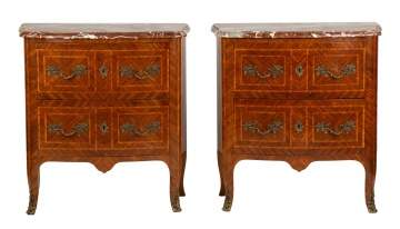Pair of Marquetry 2-Drawer Serpentine Commodes