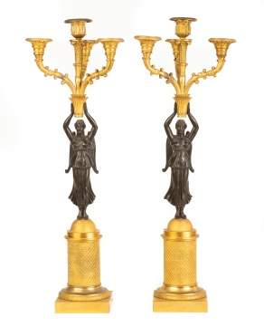 Pair of French Gilt Bronze Figural Candelabras