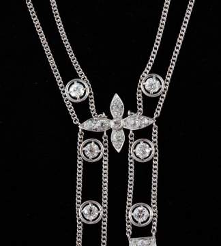 3 Carat Diamond & Platinum Art Deco Design Swag Necklace