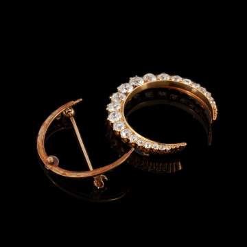 18kt Gold & Diamond Crescent Brooch