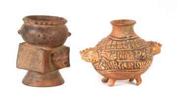 Costa Rican Pre-Columbian Turtle Vase & Guatemalan  Pot
