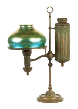 Tiffany Studios, NY Brass Single Student Lamp with Shade