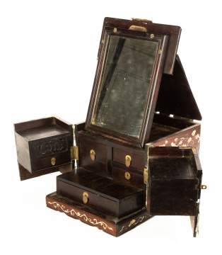 Inlaid Hardwood Dressing Box with Mirror