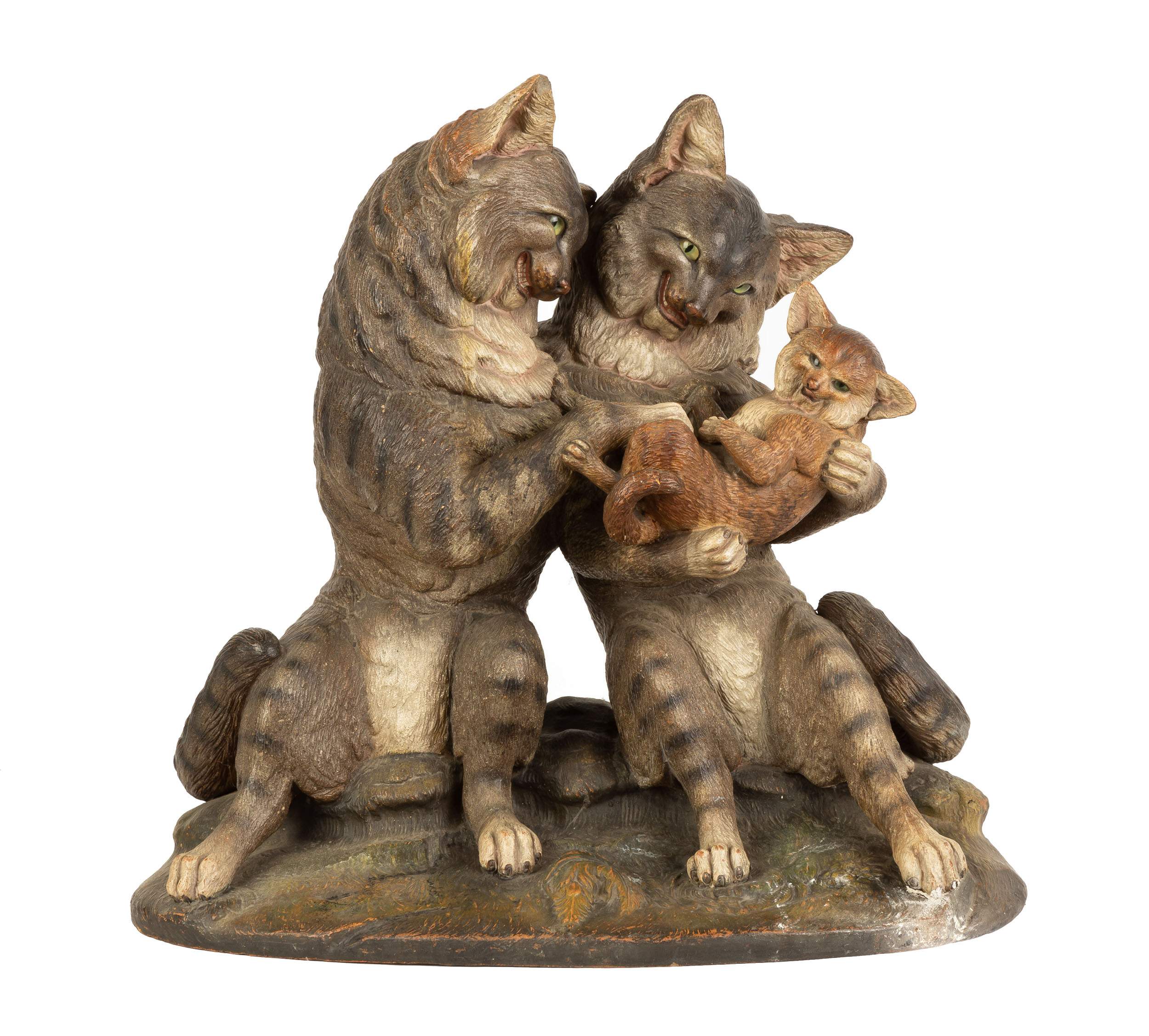 Painted Terracotta Cat Family Group Cottone Auctions