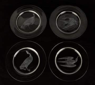 Set of 12 Copper Wheel Engraved Audubon Plates