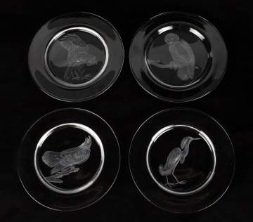 Set of 12 Copper Wheel Engraved Audubon Plates