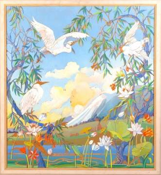 W.W. Henderson, Exotic Landscape with Herons