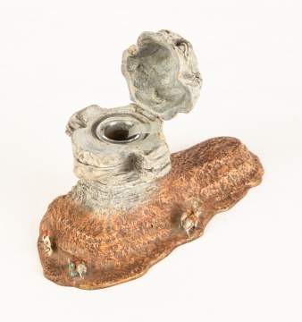 Egyptian Bronze Painted Cold Patinaed Ink Well