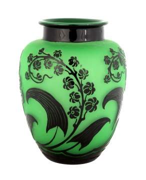 Steuben Green Jade with Mirror Black Acid Cutback