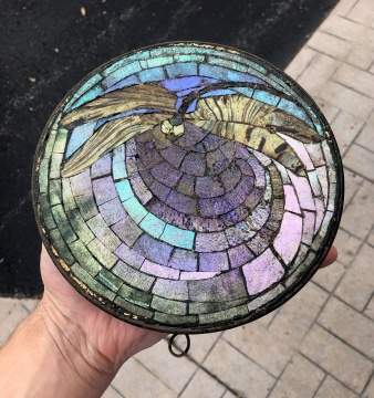 Tiffany Studios, NY Mosaic Glass Dragon Fly Trivet