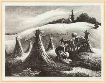 Thomas Hart Benton (American, 1889 - 1975) Lithograph, "Shucking Corn"