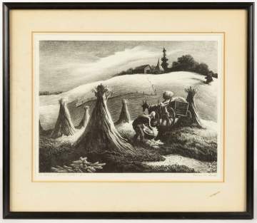 Thomas Hart Benton (American, 1889 - 1975) Lithograph, "Shucking Corn"