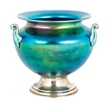 Steuben Blue Aurene Three Handled Vase