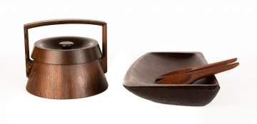 Jens Quistgaard (Danish, 1919-2008) for Dansk Ice  Bucket & Carved Wood Tray by Goodman
