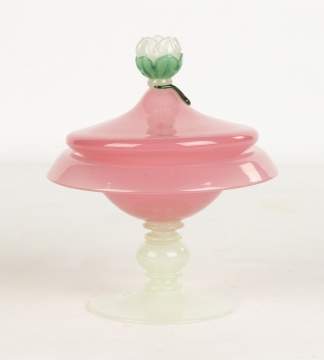 Steuben Rosale and Alabaster Covered Compote