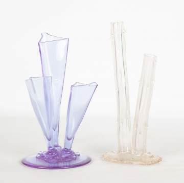 Steuben Three Prong Vase & Ver de Soie Stump Vase