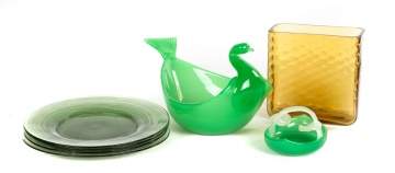 4 Steuben Plates & Steuben Jade Swan, etc.