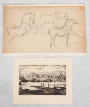 Chester Leich b.1889, Drypoint & Mahonri Young 1877-1957 Drawing