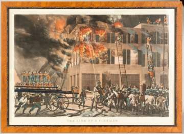 Two Currier and Ives Lithographs, "Life of a  Fireman"