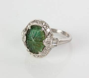Antique Ladies Platinum, Diamond & Emerald Ring