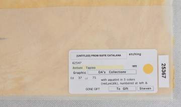 Antoni Tapies (Spanish, 1923-2012) [Untitled] From Suite Catalana.