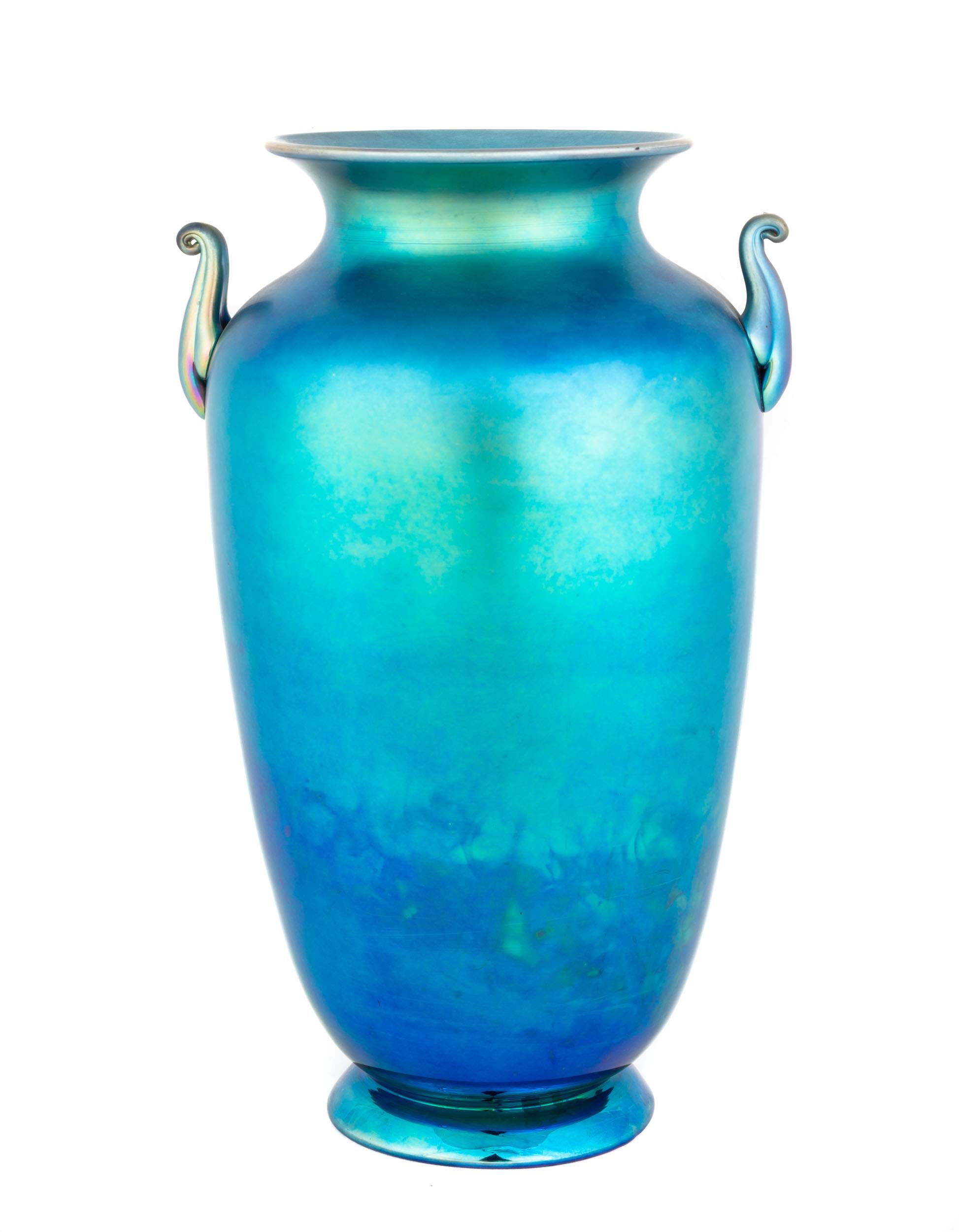 Steuben Blue Aurene Handled Vase | Cottone Auctions