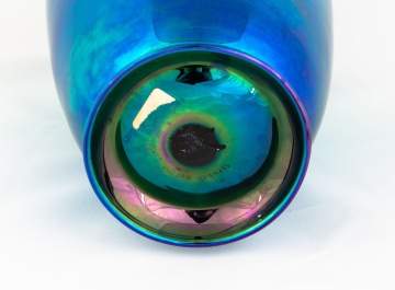 Steuben Blue Aurene Handled Vase