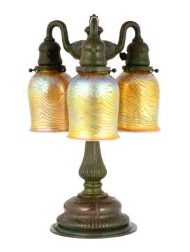 Tiffany Studios, NY Three Arm Newel Post Lamp