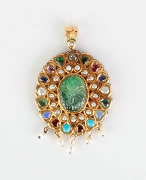 Mughal 22kt Gold, Enamel and Gem Set Pendant
