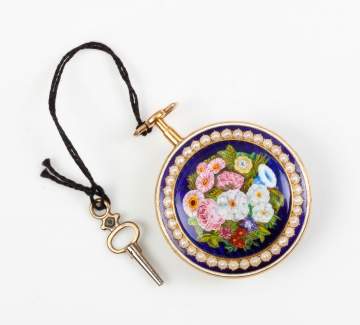 Ladies Gold, Enamel and Pearl Pocket Watch