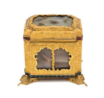 Attributed to James Cox, Gilt Copper and Agate Box