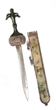 Chinese Silver Sword with Jade Panels & Hardstones