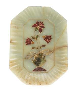 Mughal Jade Tray with Enamel and Gold Flowers