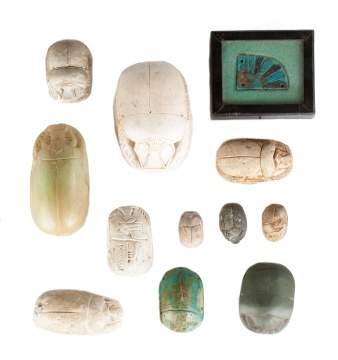 Group of 11 Egyptian Scarabs & Faience Piece