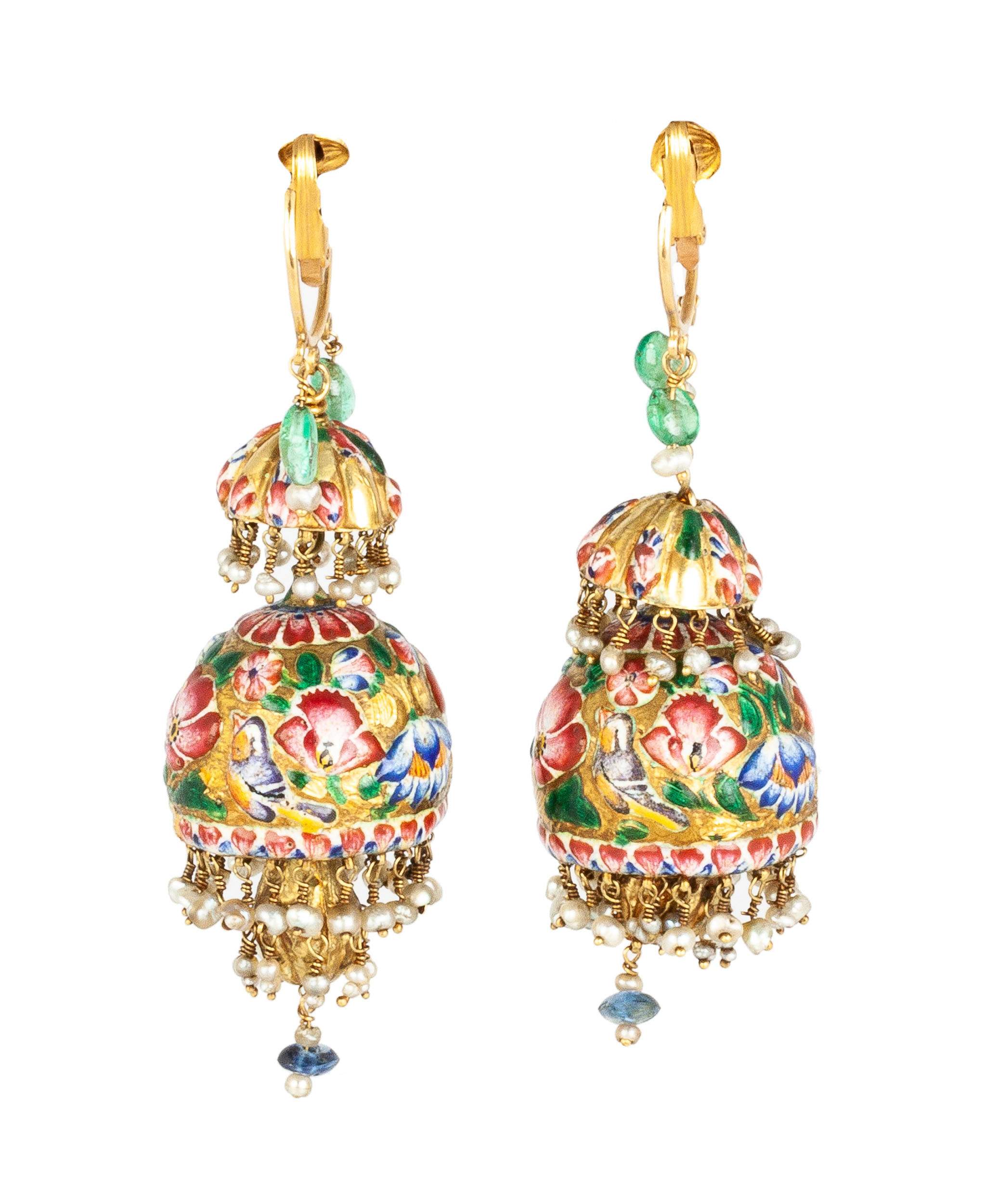 Pair of Persian Gold and Enameled Earrings Cottone Auctions