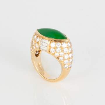 Ladies 18kt Gold, Diamond and Jadeite Ring