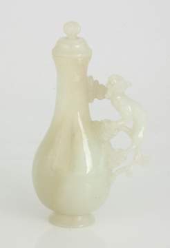 Chinese White Jade Bottle with Carved Chilong